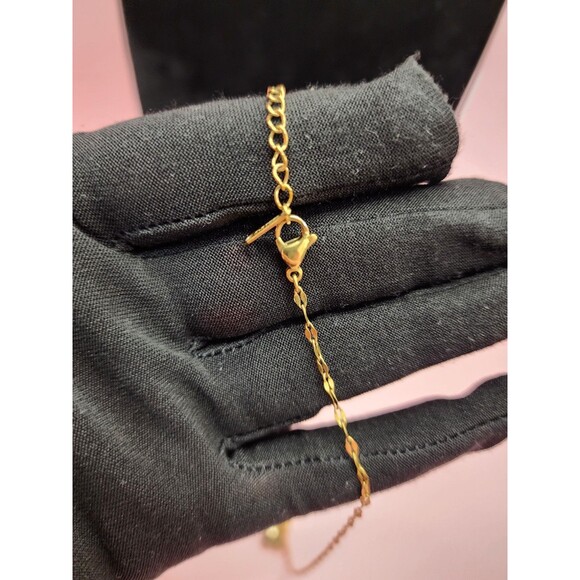 VINTAGE 18IN S STEEL GOLD TONE FLOWER WAVE CHARM COSTUME NECKLACE CLASSY DAINTY - Picture 5 of 9